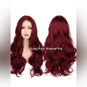 ATAYOU synthetic wine red lace front wig with middle part